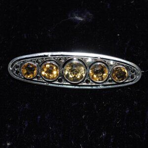 Antique Sterling Silver Bar Brooch with Citrine & Marcasite Made in Germany